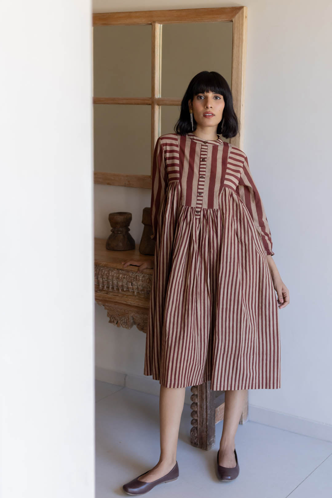 Pleated Dress - Maroon Meadow