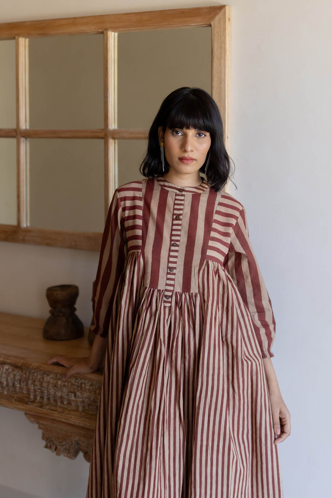 Pleated Dress - Maroon Meadow