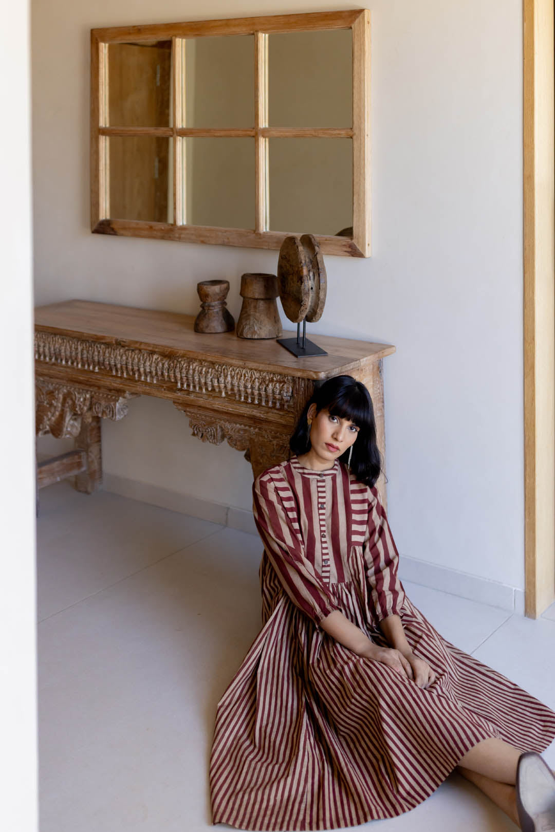 Pleated Dress - Maroon Meadow