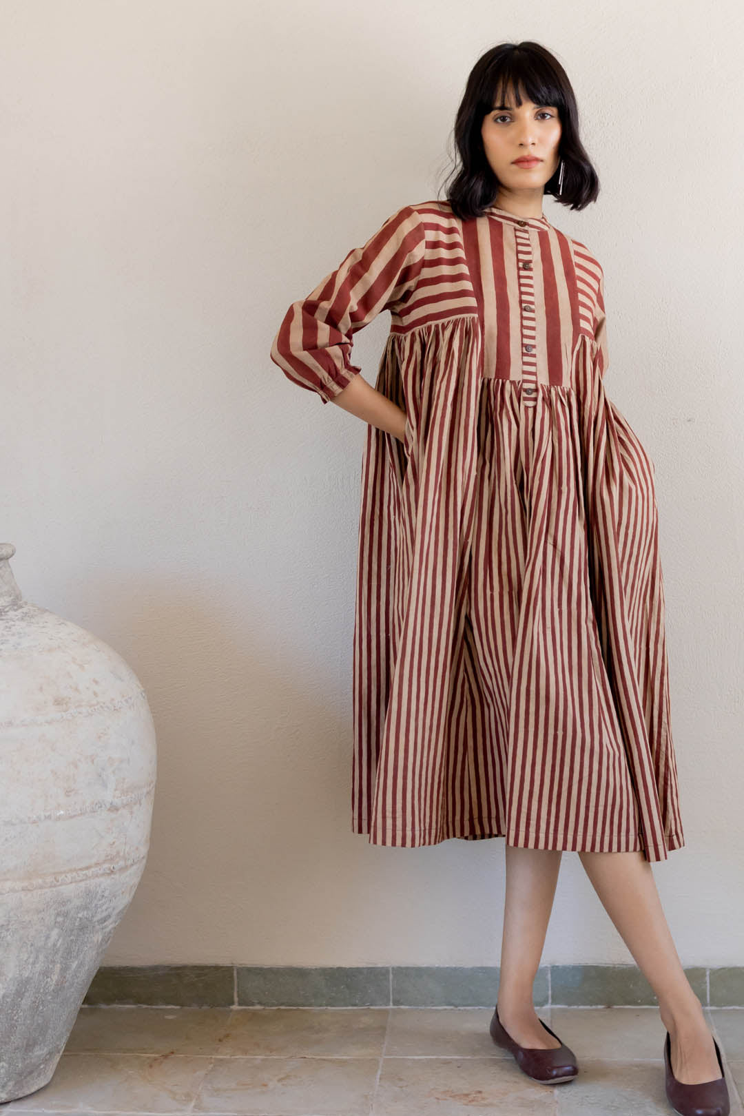Pleated Dress - Maroon Meadow