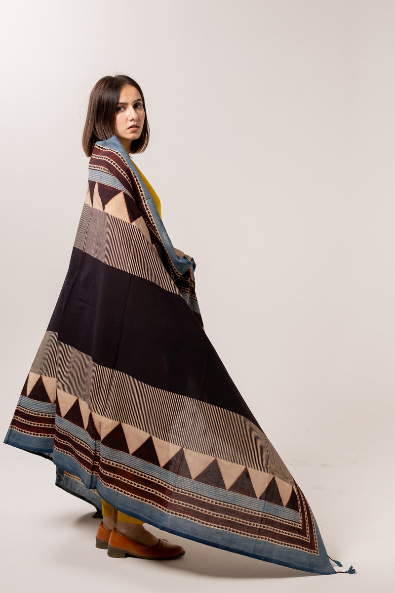 Cotton Dupatta - Stripes & Pyramid