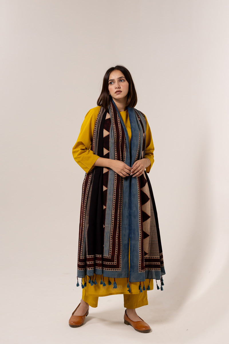 Cotton Dupatta - Stripes & Pyramid