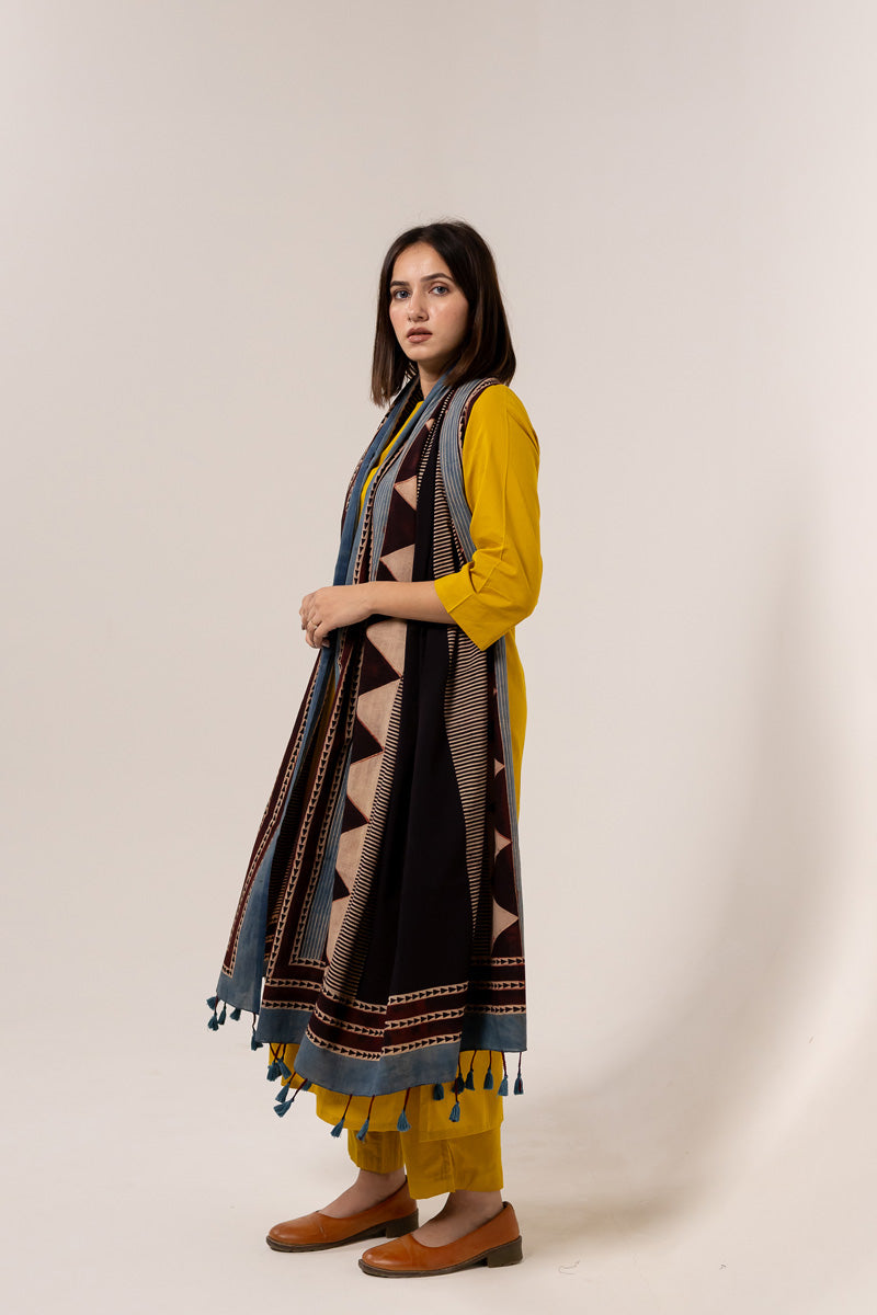 Cotton Dupatta - Stripes & Pyramid