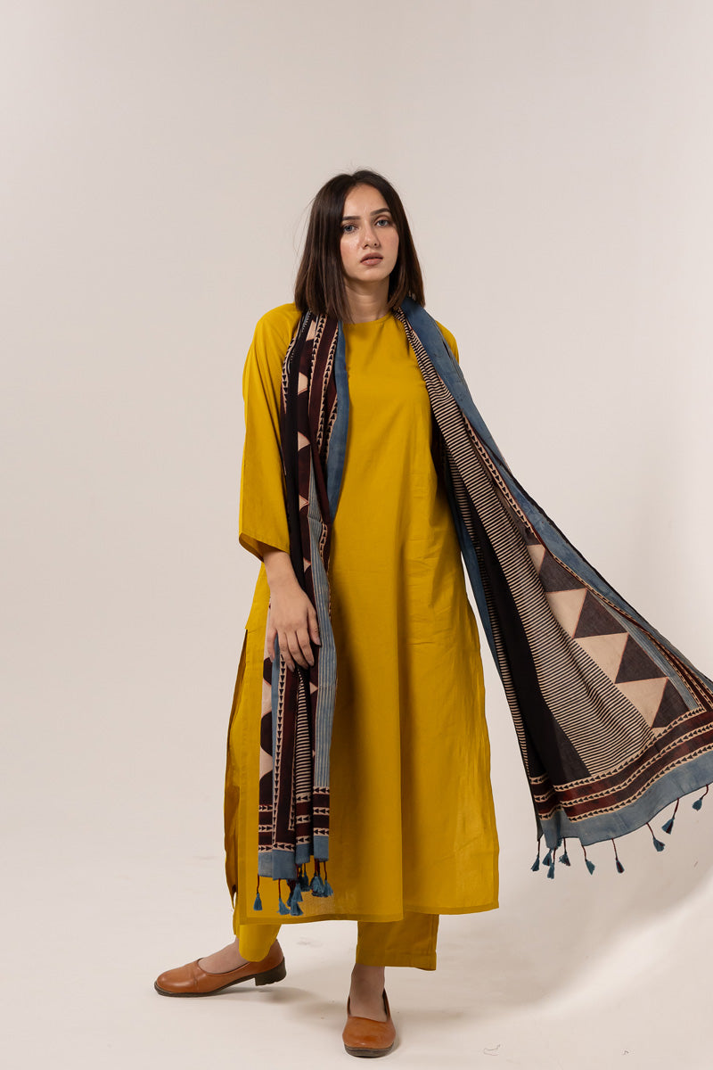 Cotton Dupatta - Stripes & Pyramid