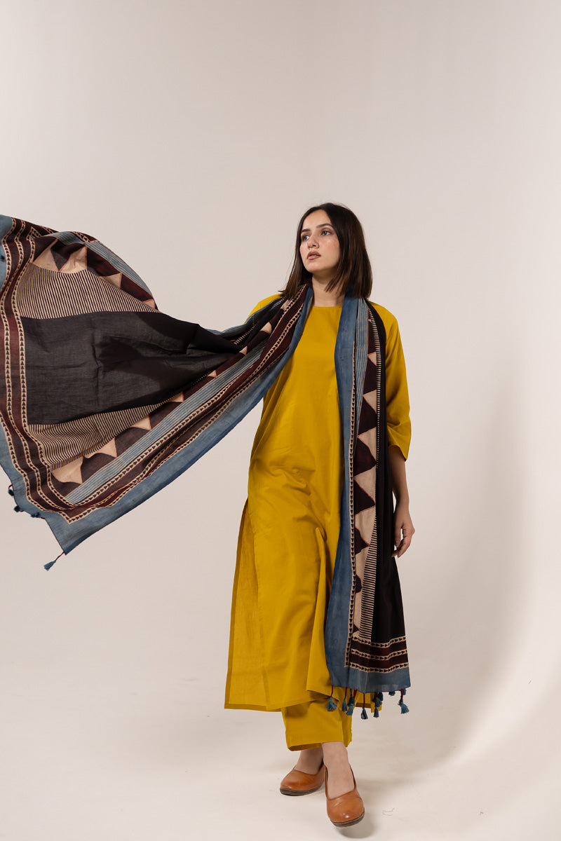 Cotton Dupatta - Stripes & Pyramid