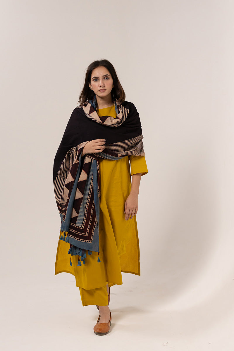 Cotton Dupatta - Stripes & Pyramid