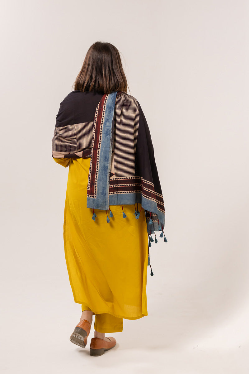 Cotton Dupatta - Stripes & Pyramid