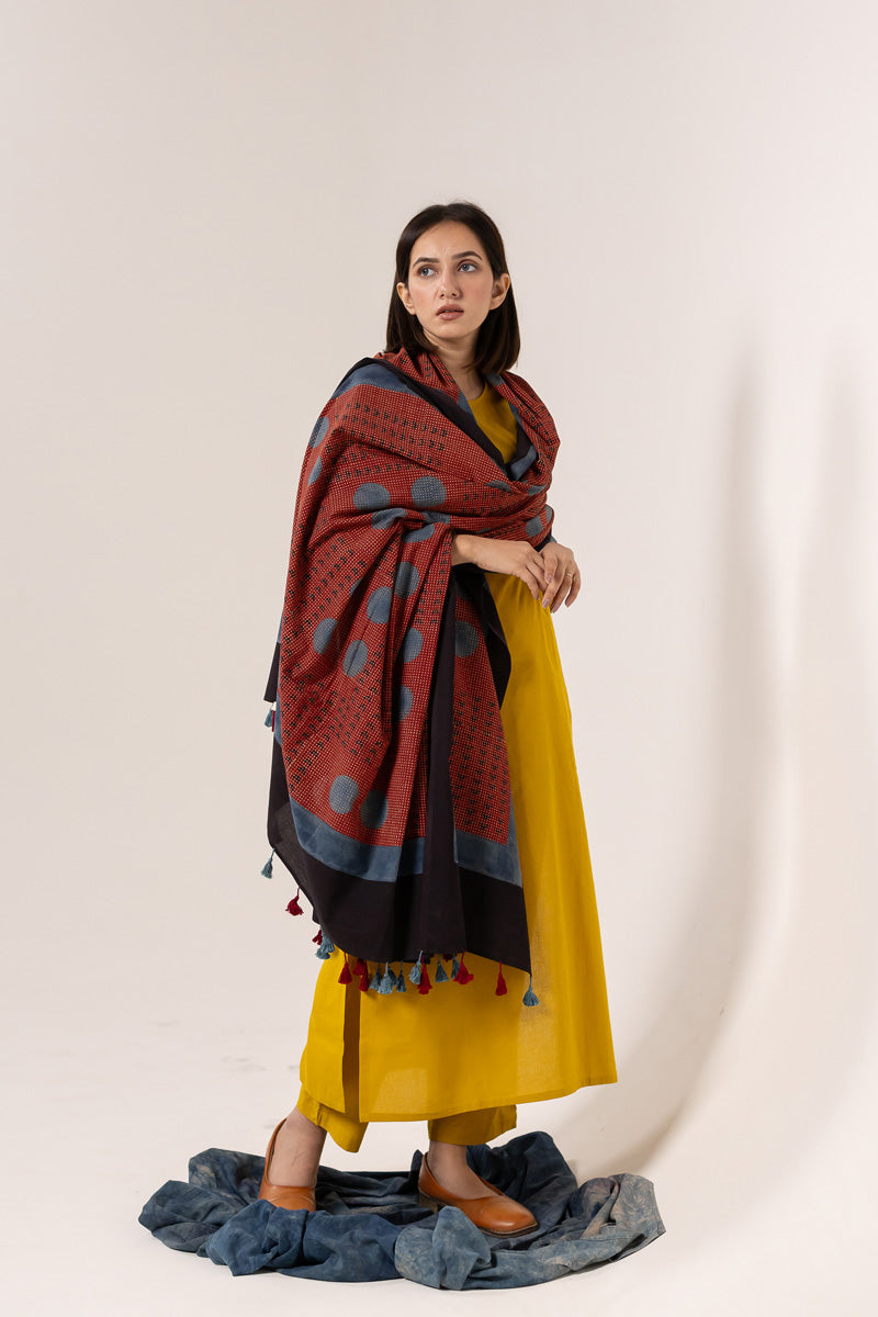 Cotton Dupatta - Polkas & Dots Red