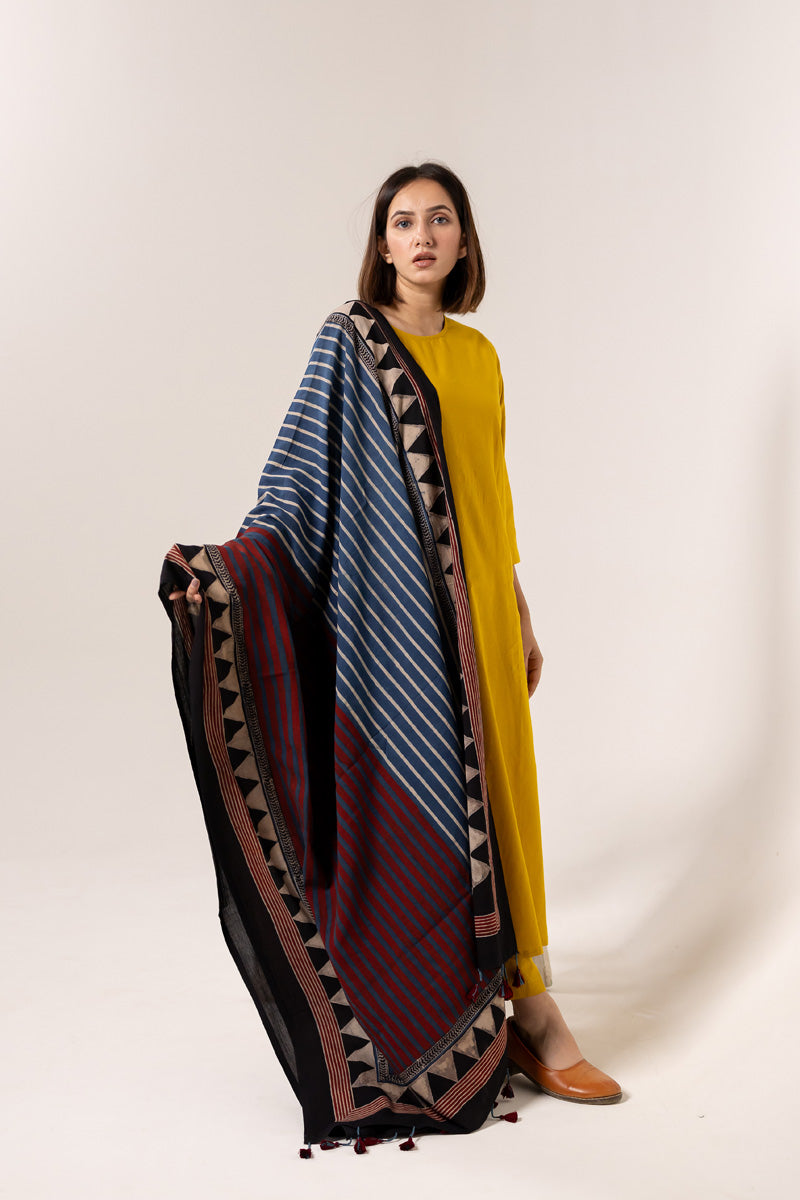 Cotton Dupatta - Half & half Stripes