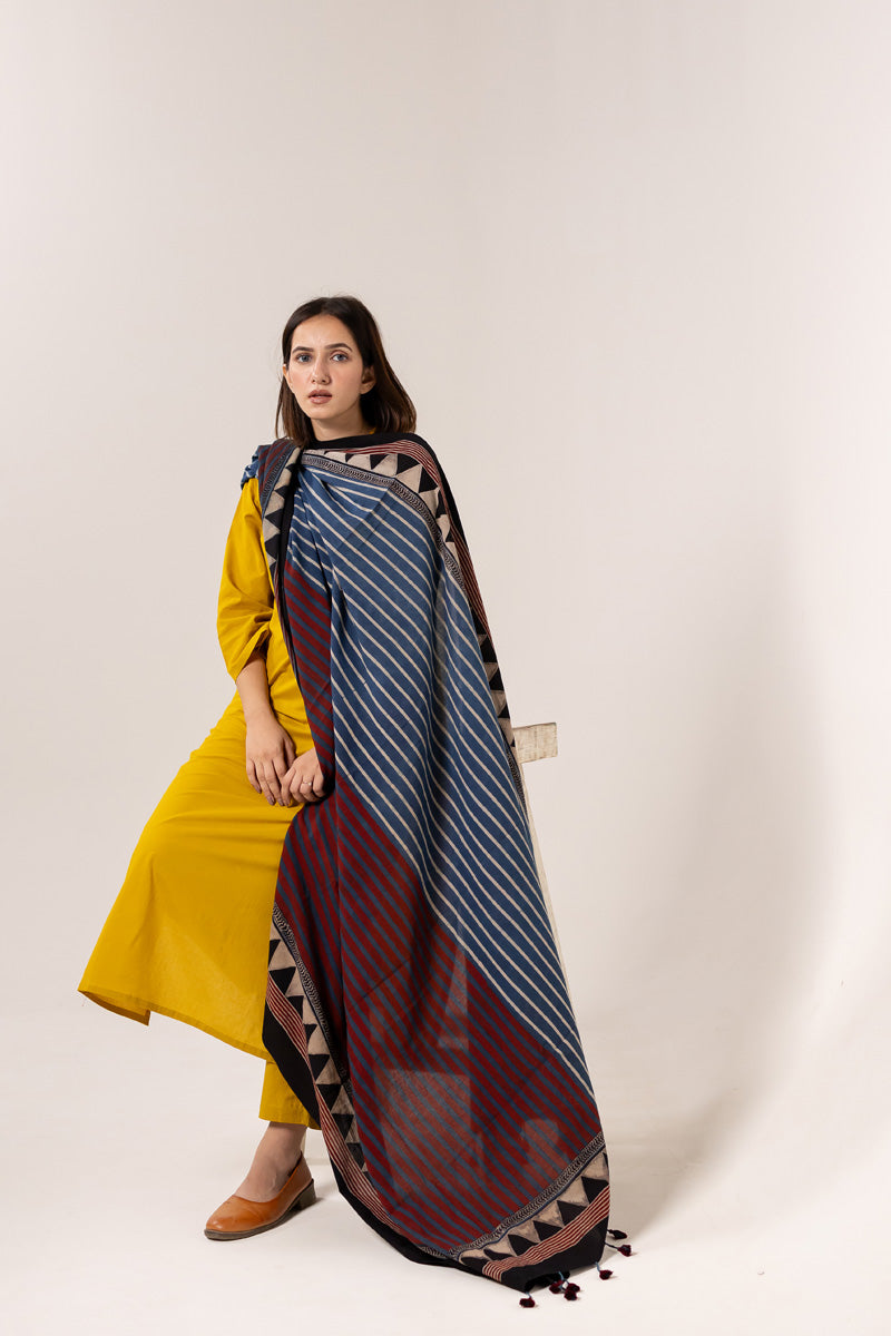 Cotton Dupatta - Half & half Stripes