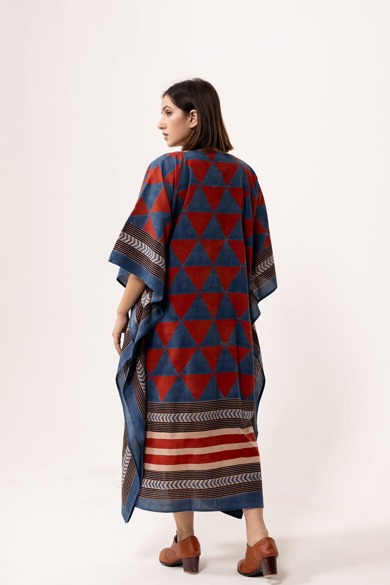 Freesize Kaftan - Indigo & Red Pyramid