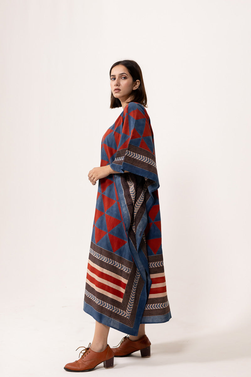 Freesize Kaftan - Indigo & Red Pyramid