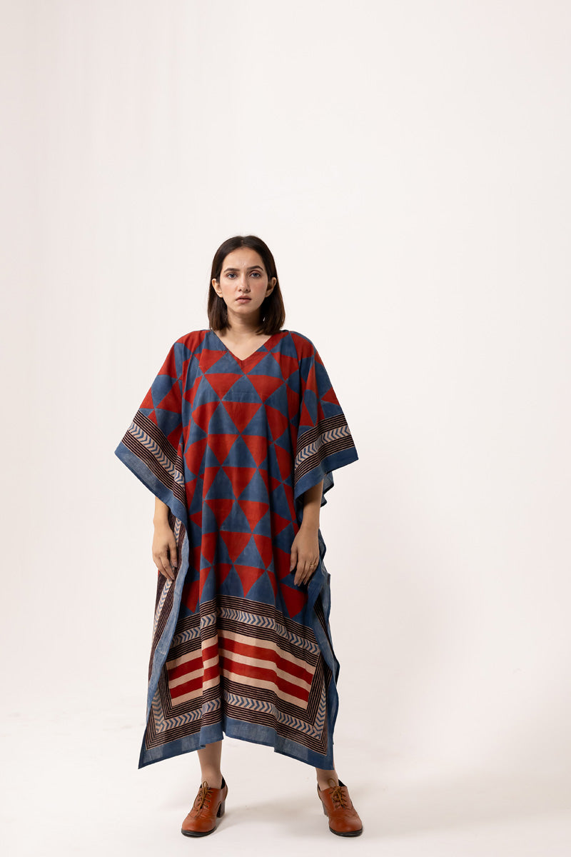 Freesize Kaftan - Indigo & Red Pyramid