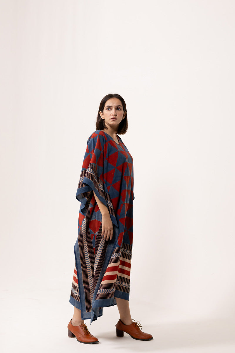 Freesize Kaftan - Indigo & Red Pyramid