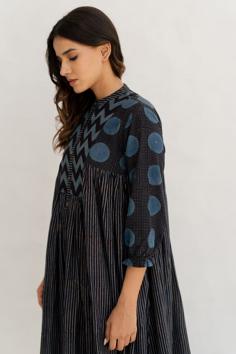 Amra Side Pleat Tunic - Black Stripes