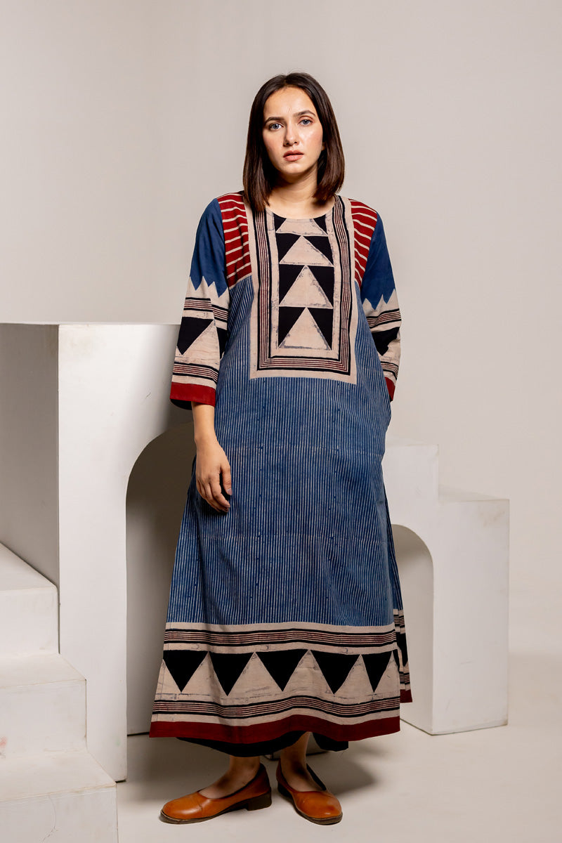 Classic Kurta - Pyramid Yoke Indigo Red