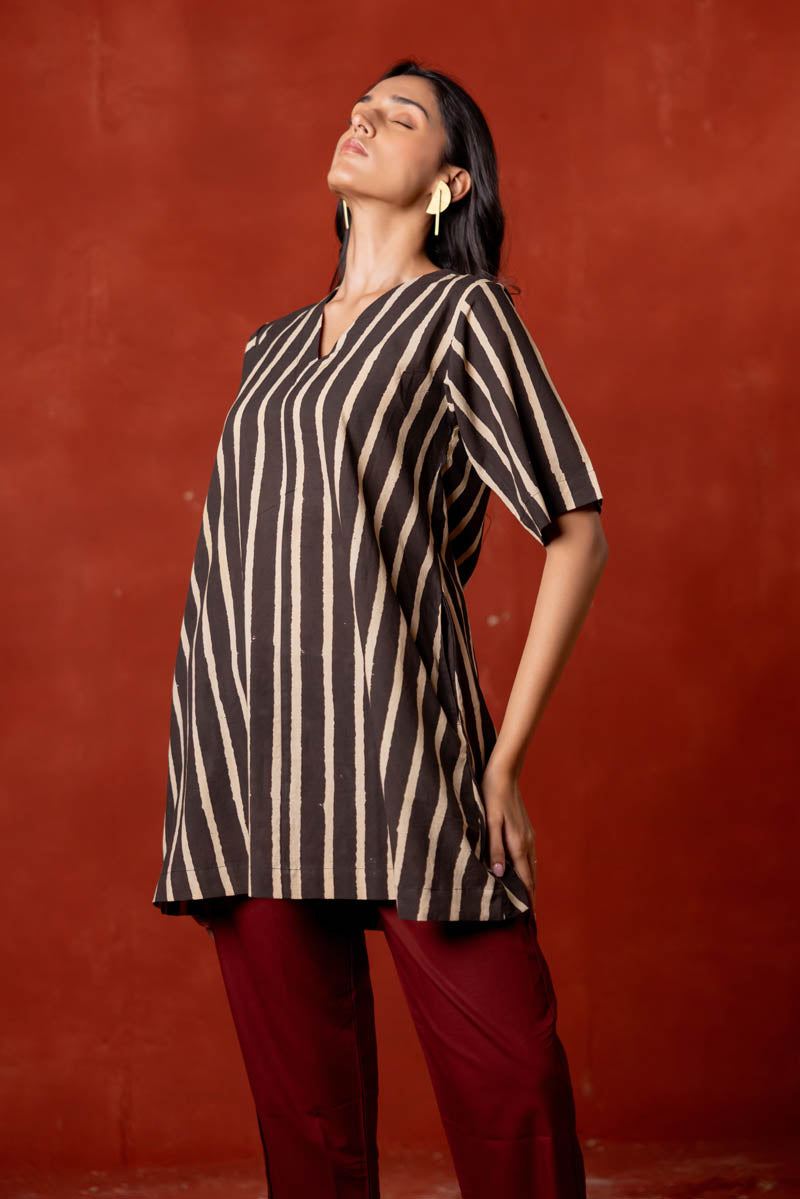 V Neck Tunic - Stripes