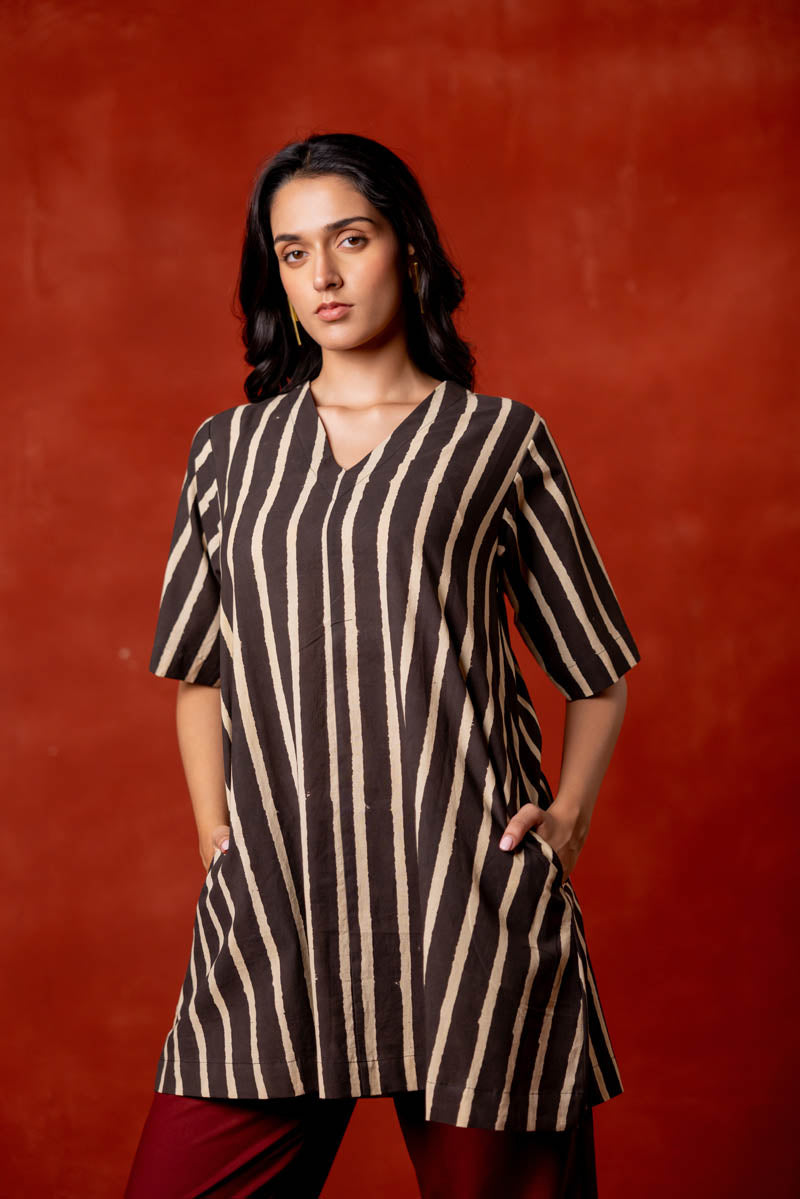 V Neck Tunic - Stripes