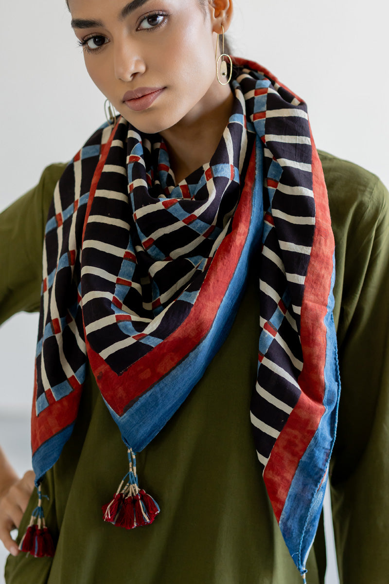 Cotton Scarf - Split Stripes Black