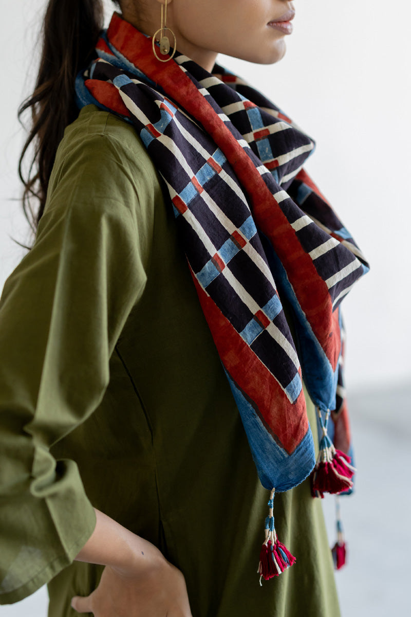 Cotton Scarf - Split Stripes Black