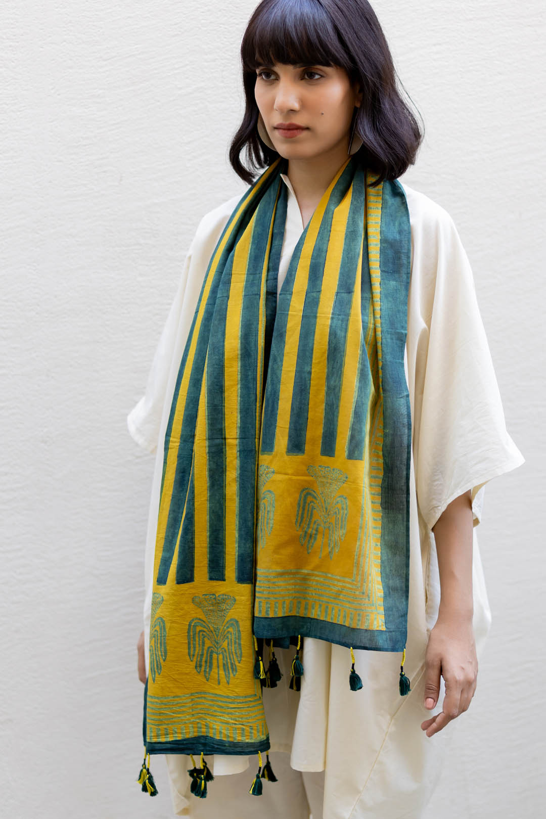 Cotton Stole - Moss leaf 01