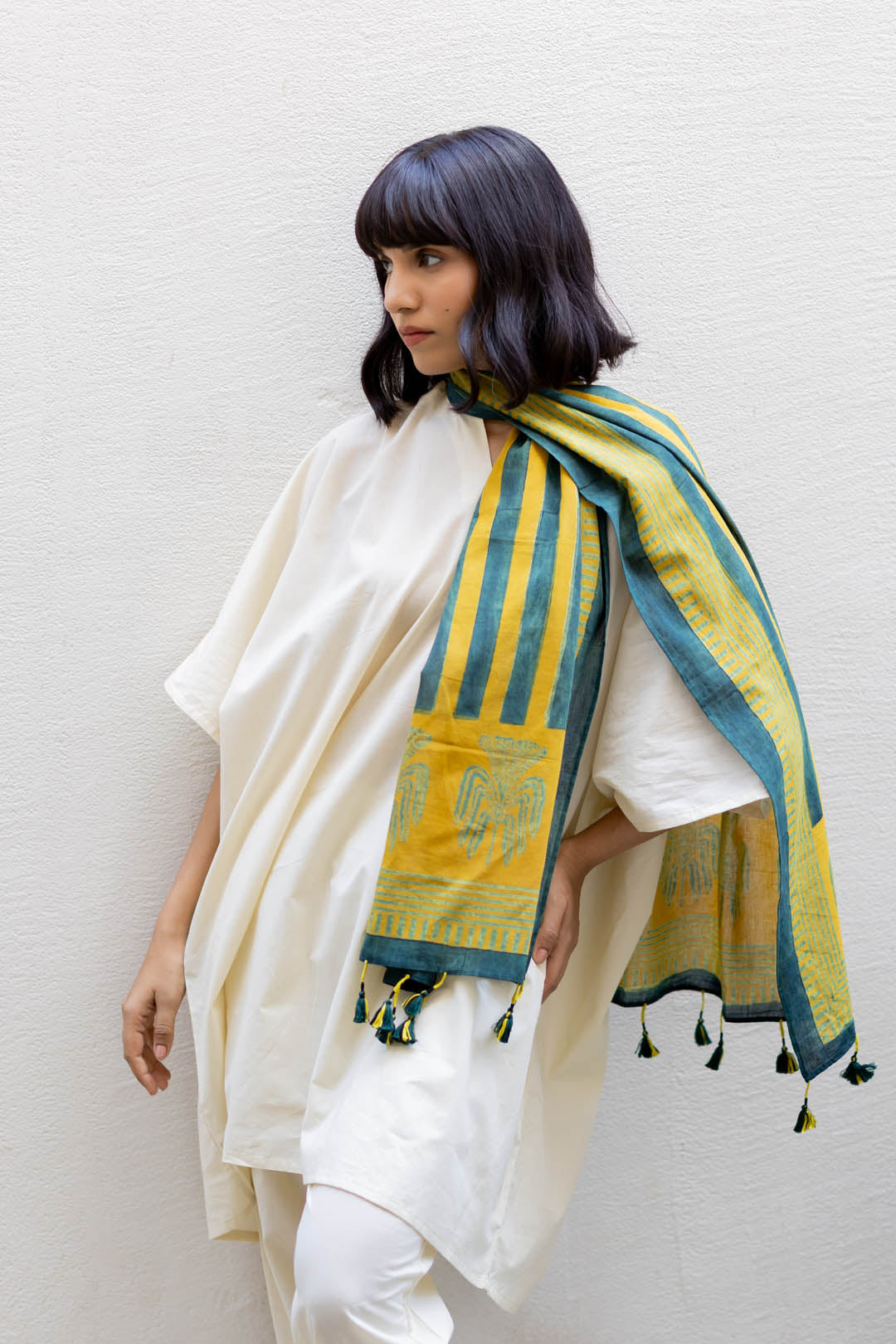Cotton Stole - Moss leaf 01