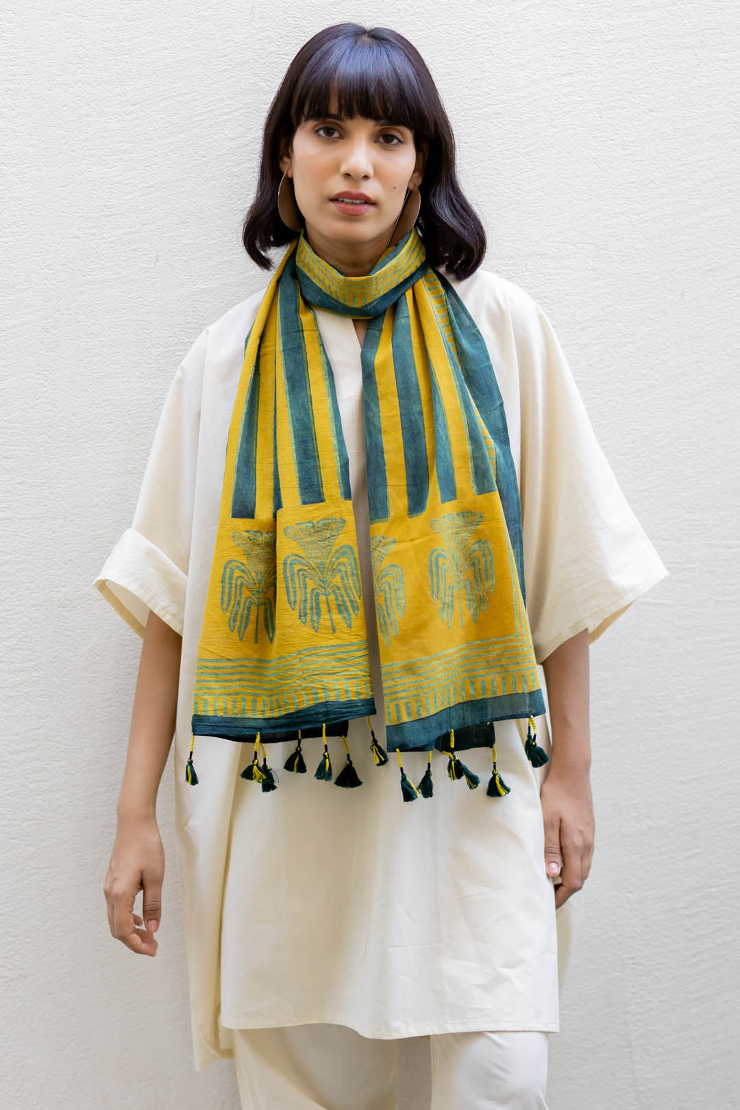 Cotton Stole - Moss leaf 01
