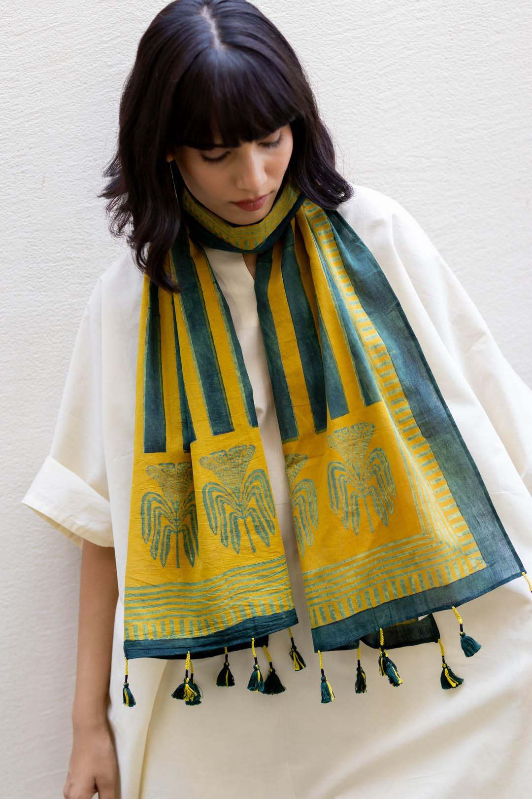 Cotton Stole - Moss leaf 01