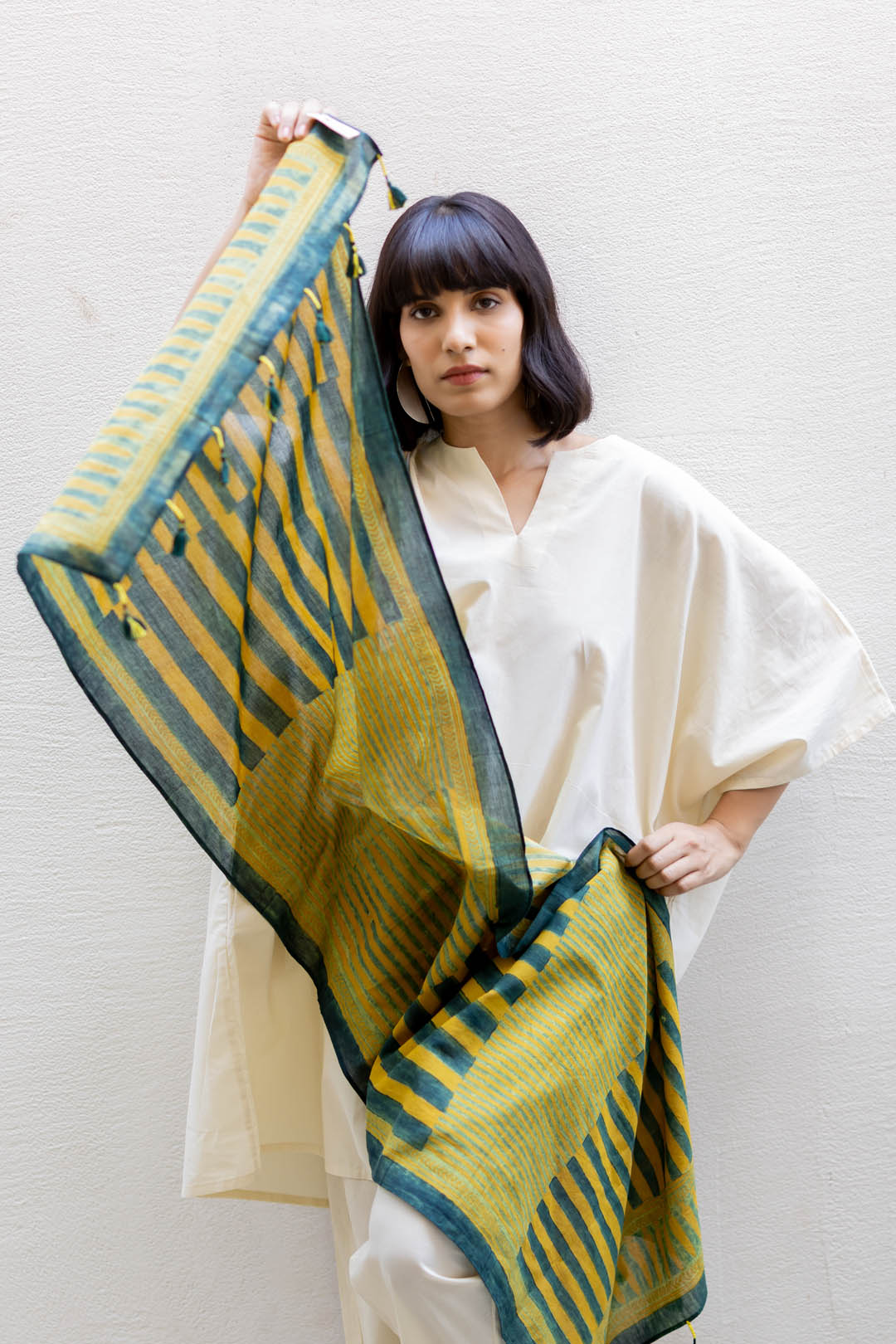 Cotton Stole - Moss leaf 02