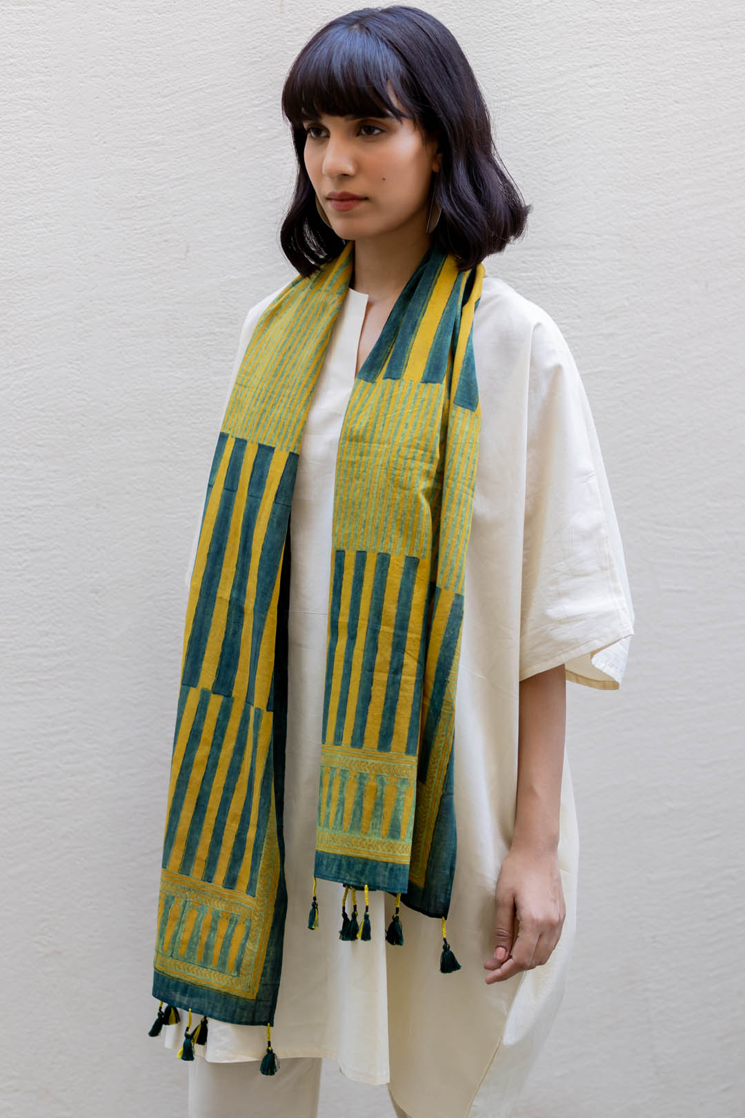 Cotton Stole - Moss leaf 02