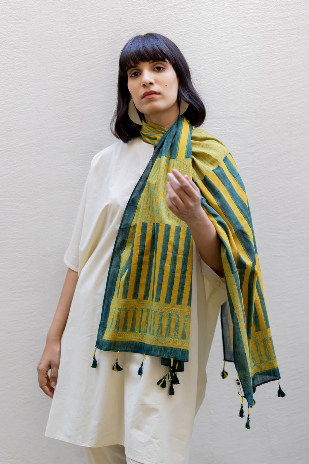 Cotton Stole - Moss leaf 02