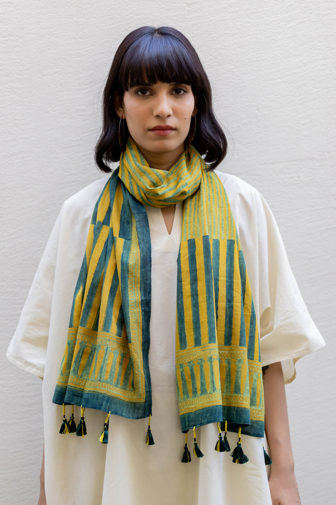 Cotton Stole - Moss leaf 02