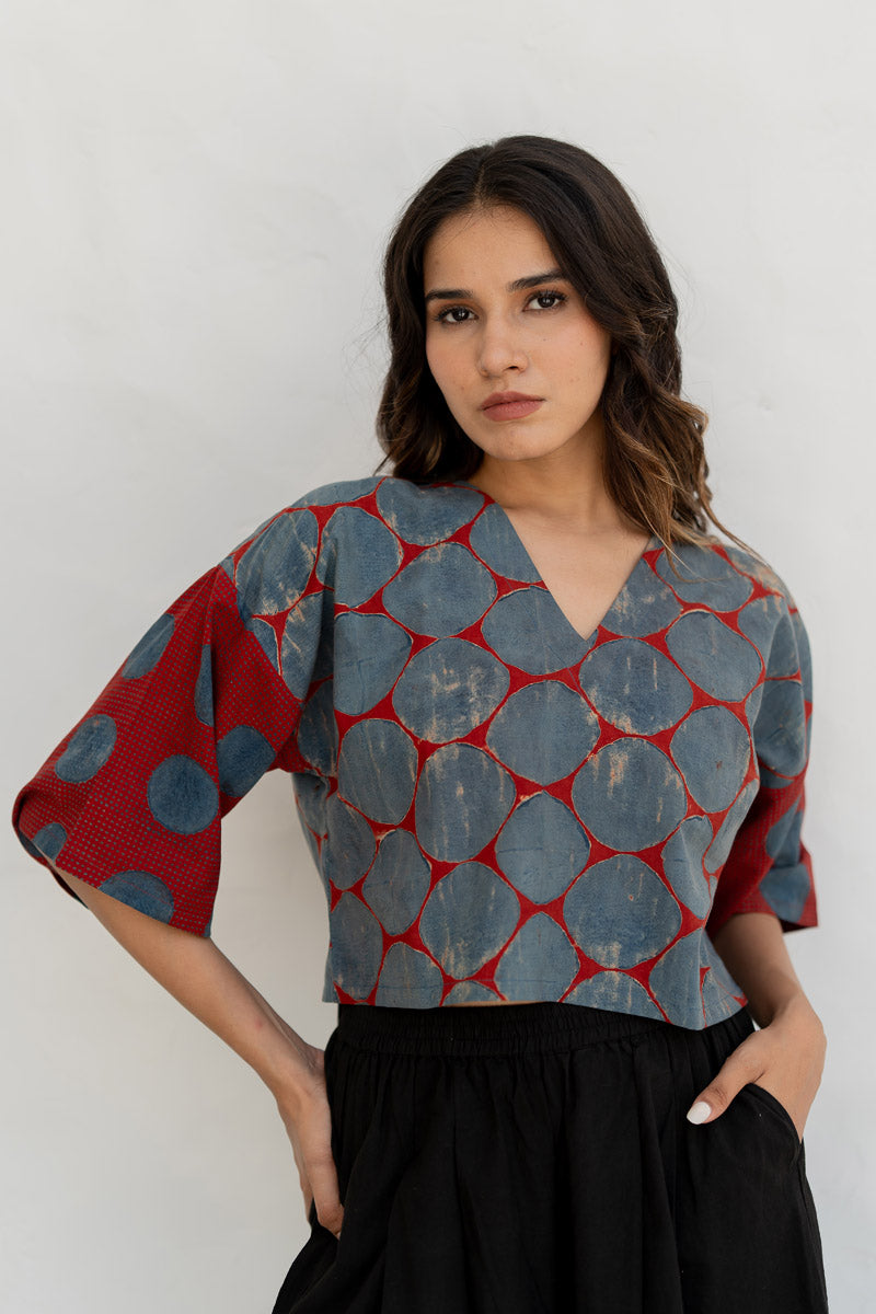 Basic Top - Taha Indigo & Red Polka