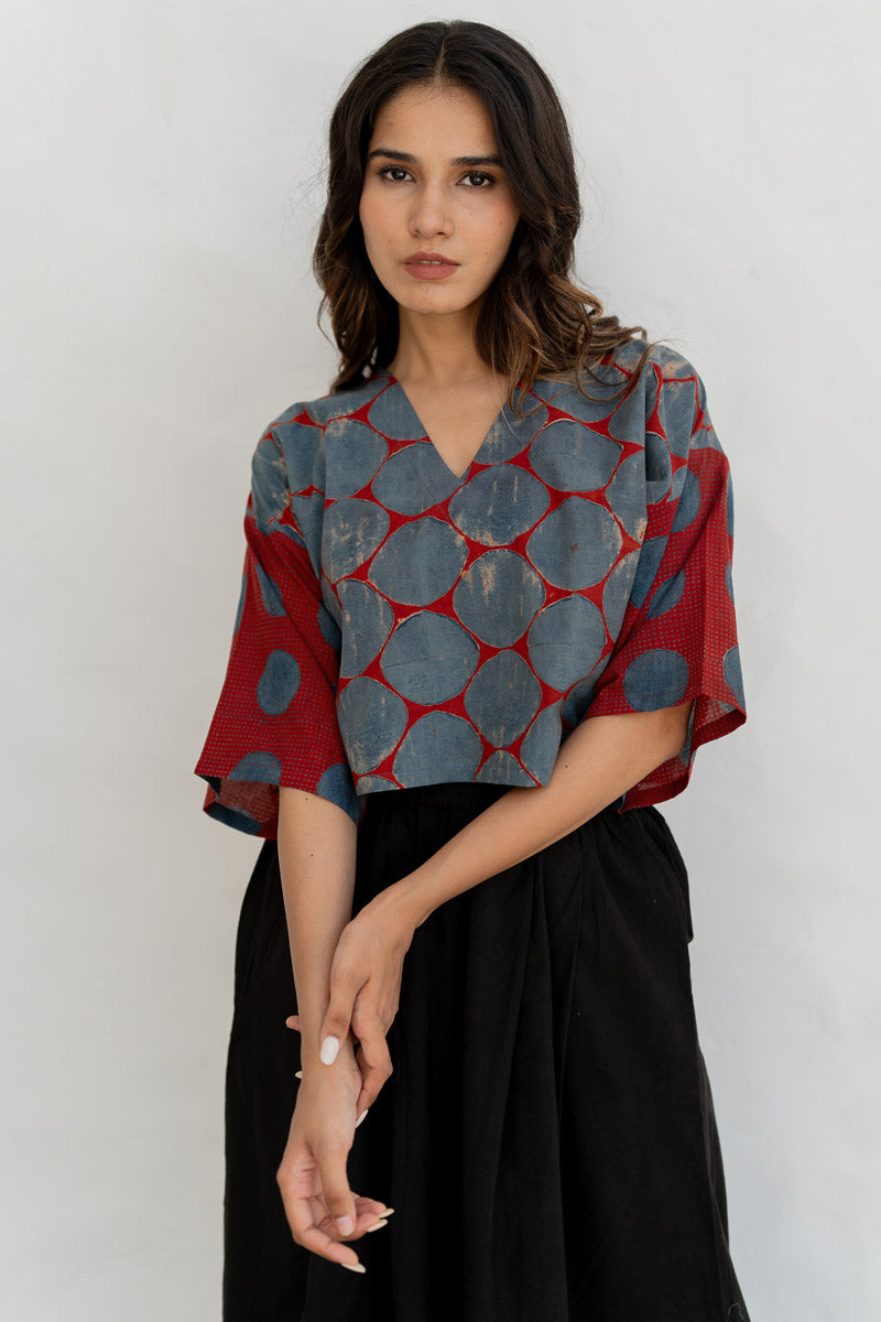 Basic Top - Taha Indigo & Red Polka