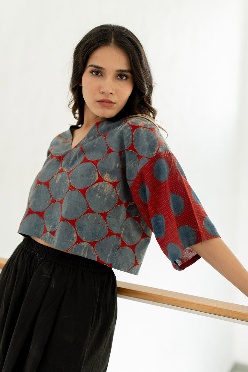 Basic Top - Taha Indigo & Red Polka