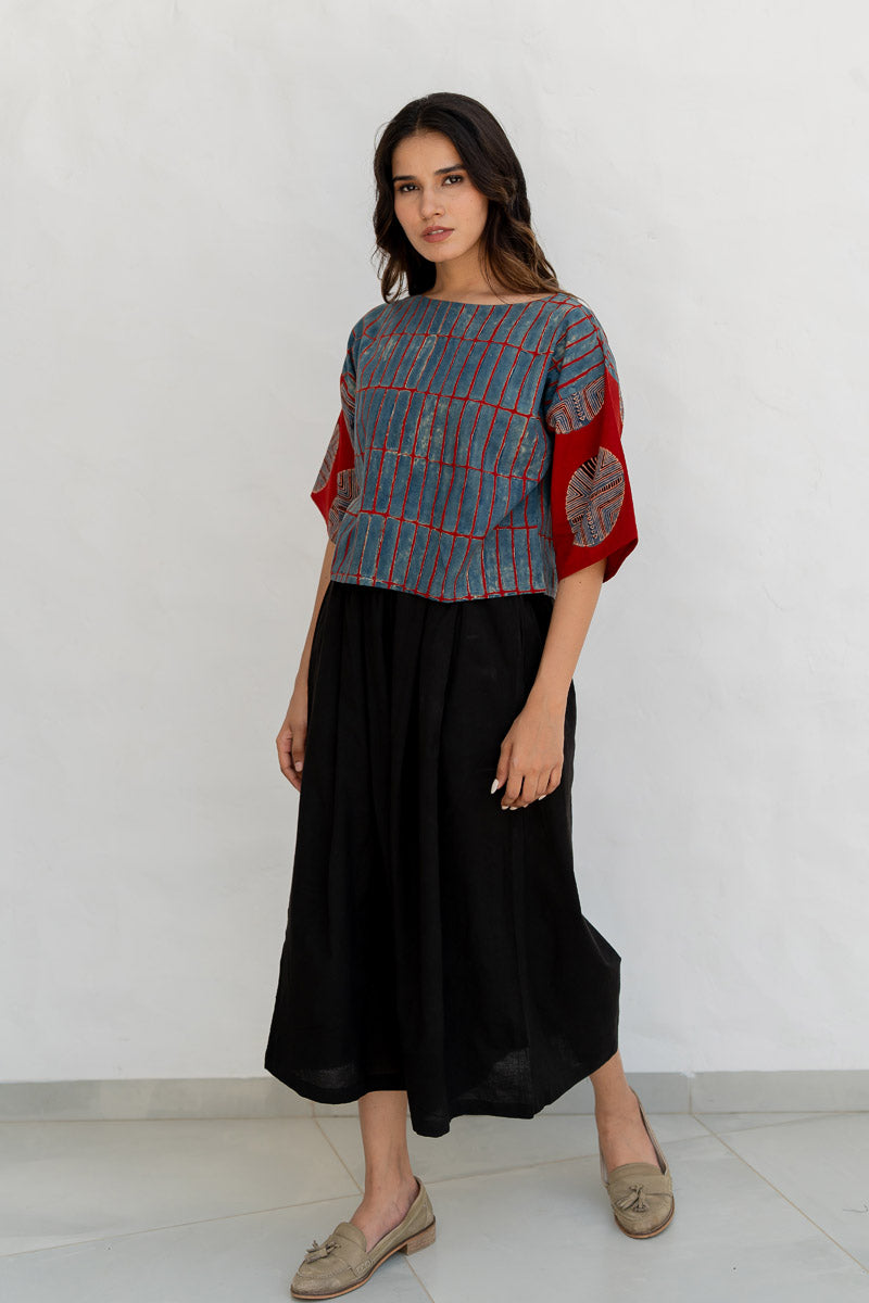 Basic Top - Taha Indigo & Red Stripes