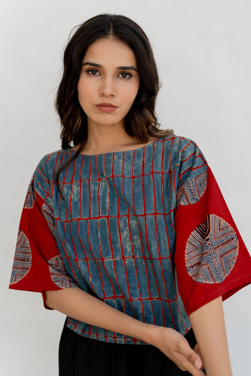 Basic Top - Taha Indigo & Red Stripes