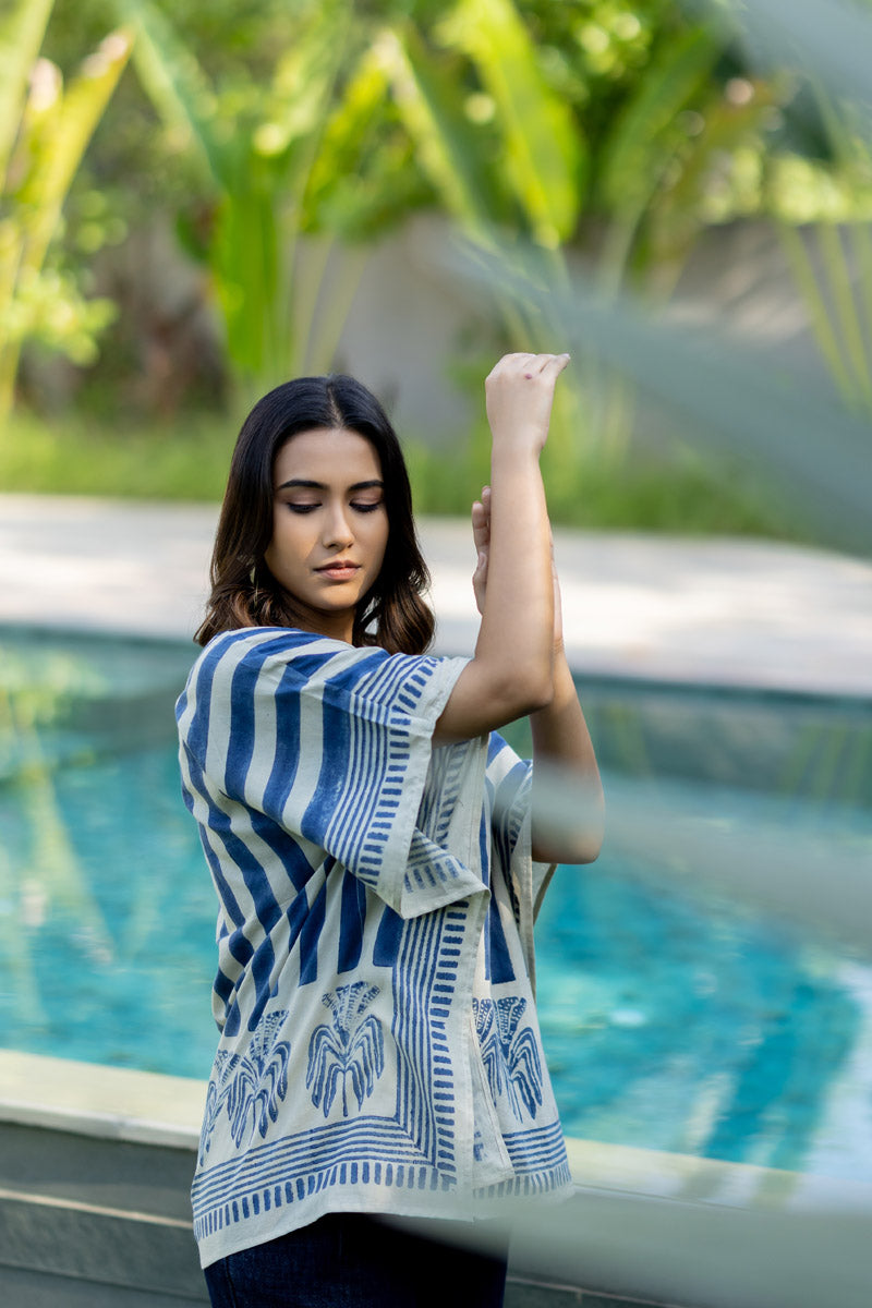 Kaftan Top - Indigo Breeze
