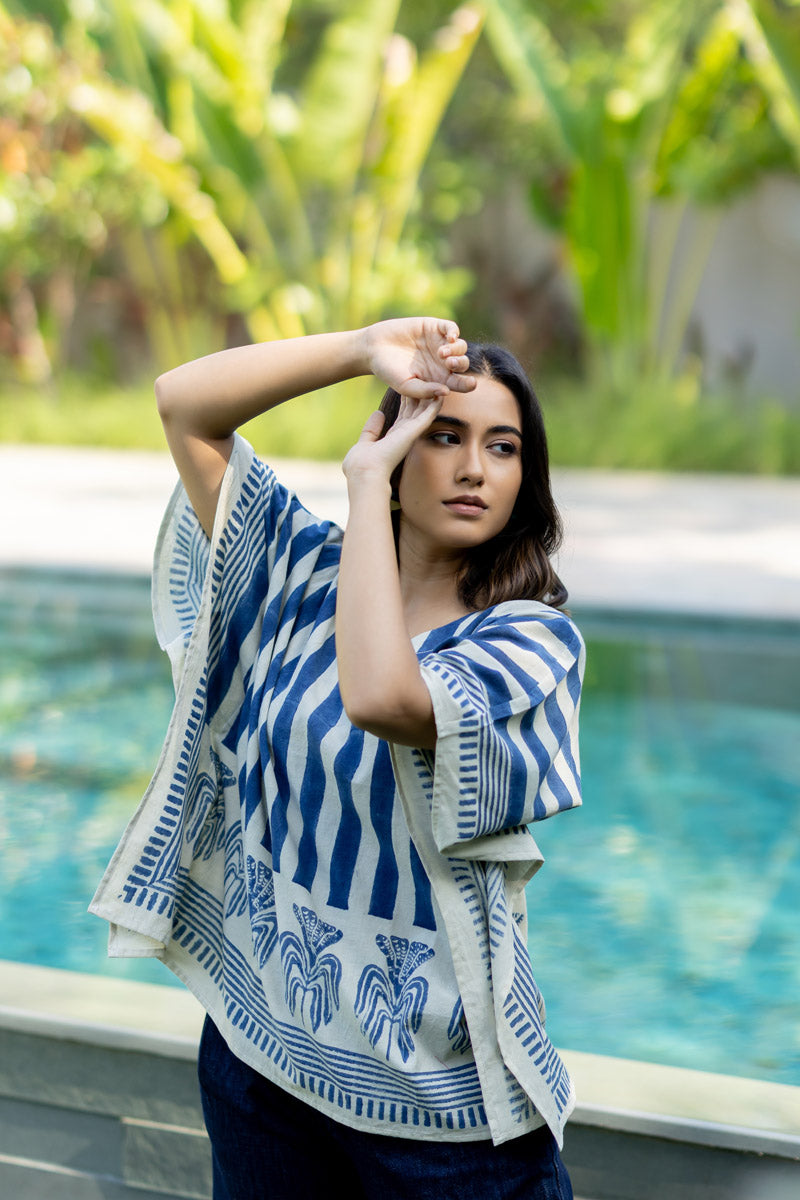 Kaftan Top - Indigo Breeze