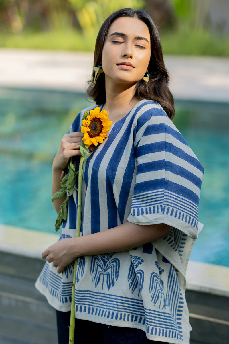 Kaftan Top - Indigo Breeze
