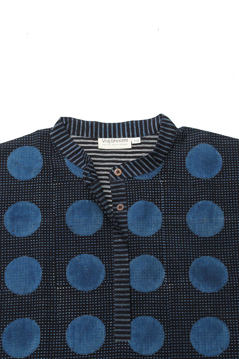Unisex Anti Fit Shirt - Black & Indigo Dots