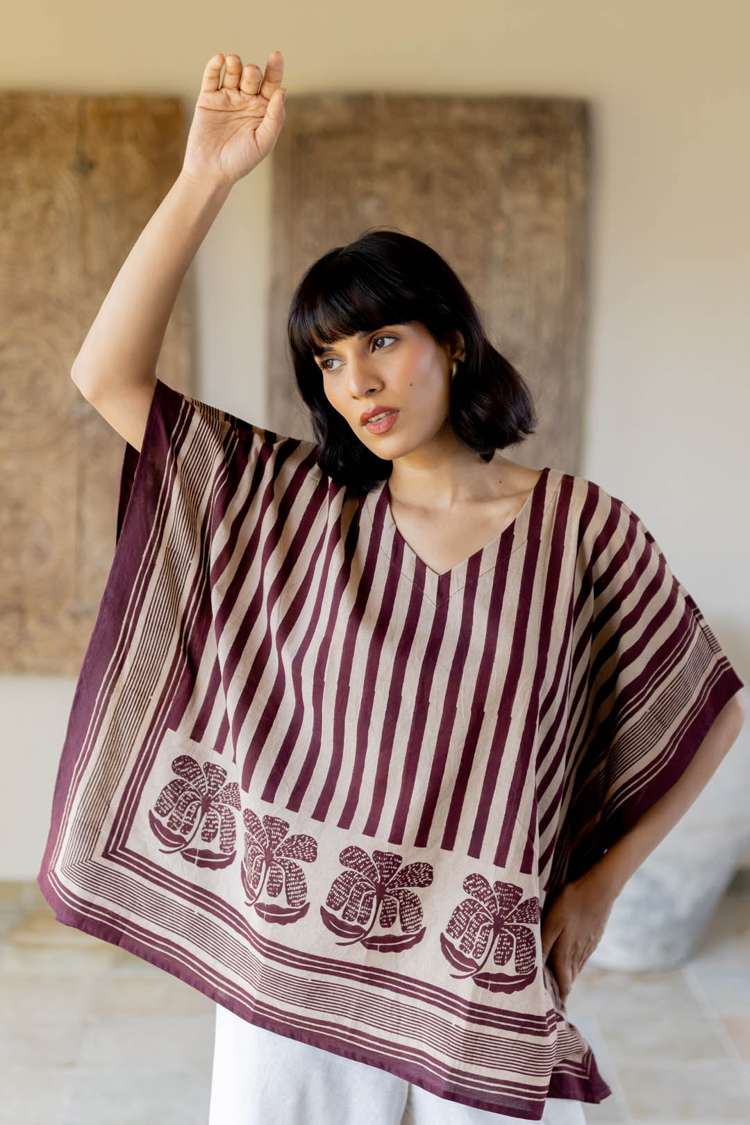 Kaftan Top - Maroon meadow 01