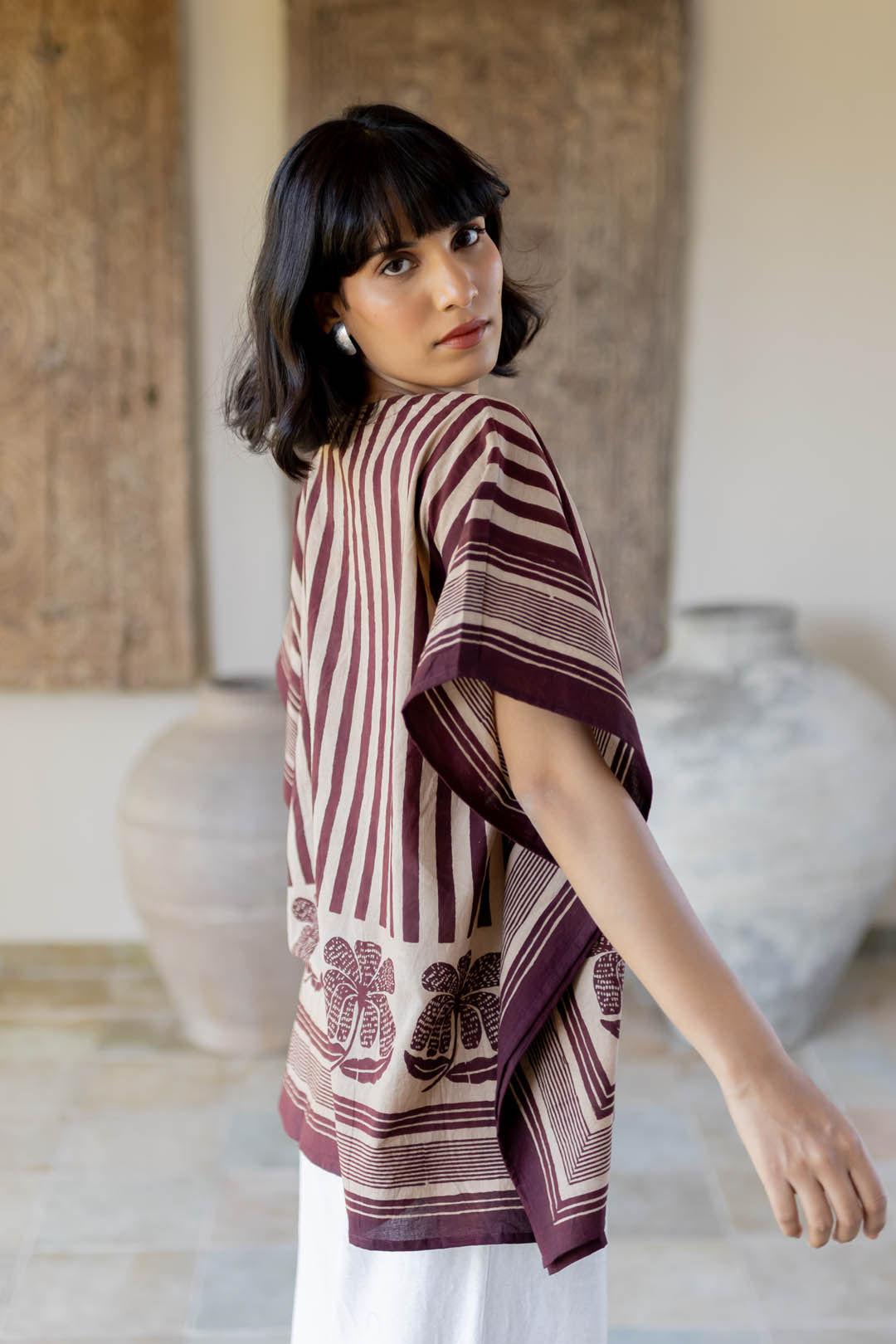 Kaftan Top - Maroon meadow 01