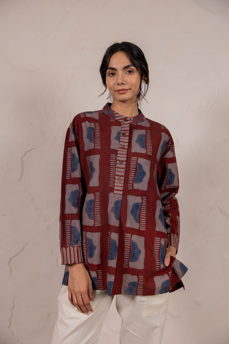 Mandarin Collar Top - Aab