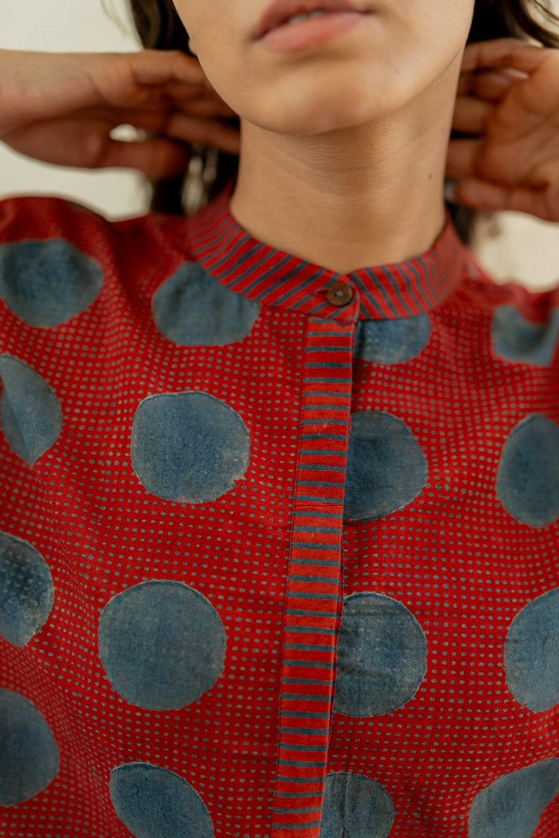 Freesize Antifit Top -Red & Indigo Dots & Polkas