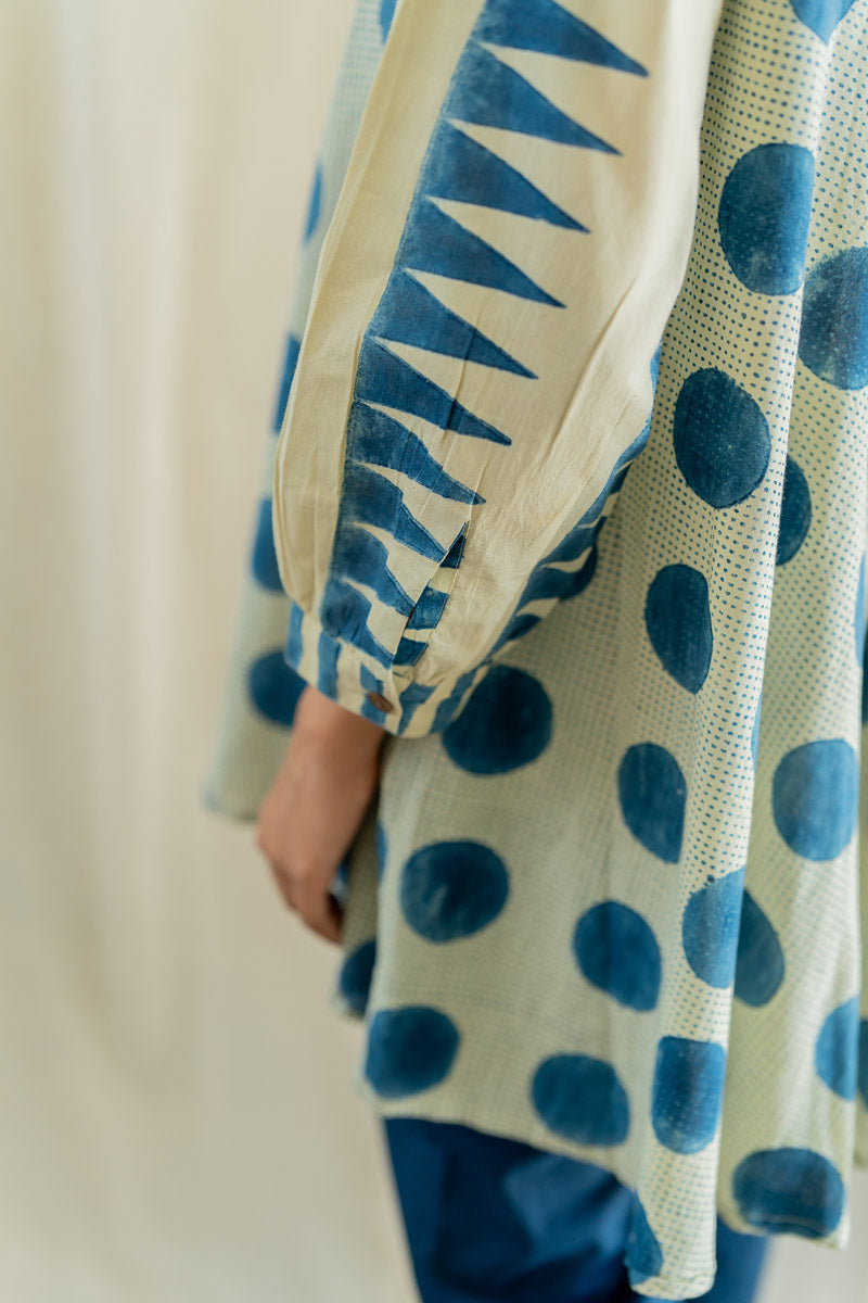 Bias Tunic - Indigo & White Polka