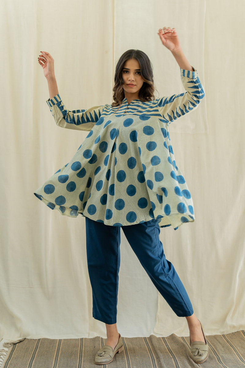 Bias Tunic - Indigo & White Polka