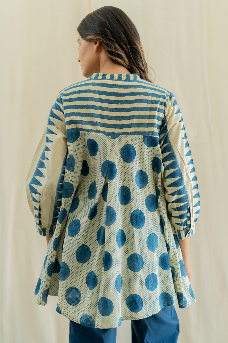 Bias Tunic - Indigo & White Polka