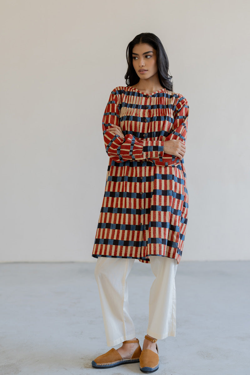 Navi Pintuck Tunic - Cut Stripes