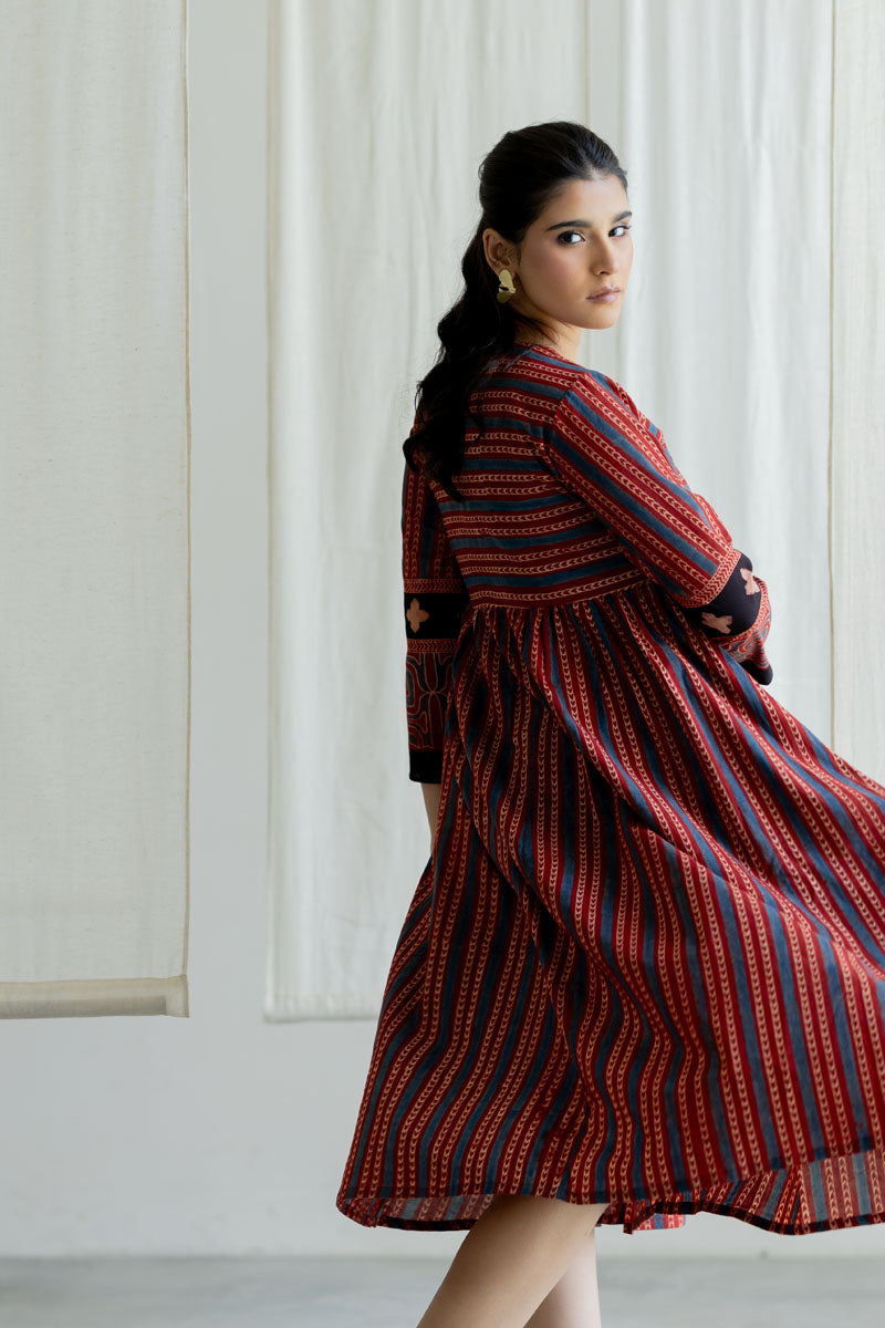 V neck Flared Dress - Veha Red